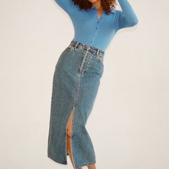 ROLLA’S Women's Chicago Denim Skirt Sz 31 Vintage Blue Casual Stretch Front Slit - Picture 10 of 13